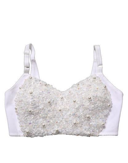 White Pearls Beaded Corset Bustier Crop Top