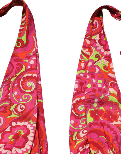Red Paisley Silk Halter Neck Crop Tank Top