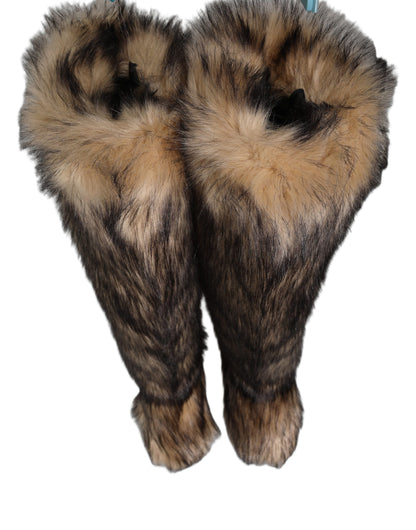 Brown Faux Skim Ski Fur Knee High Boots Shoes