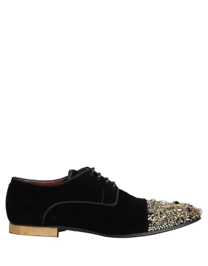 Black Suede Embellished Derby Dress Shoes
