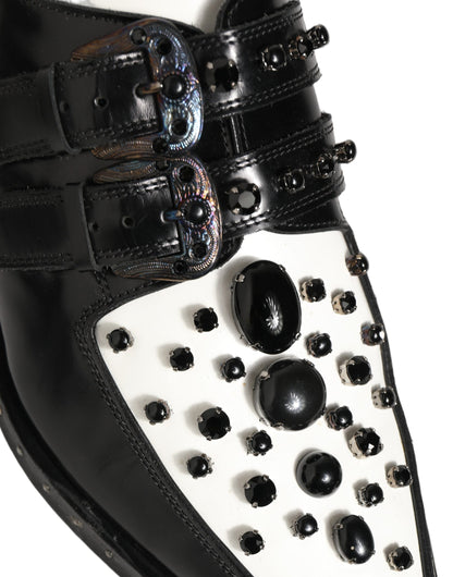 Black Leather Studded Formal Monk Strap Shoes