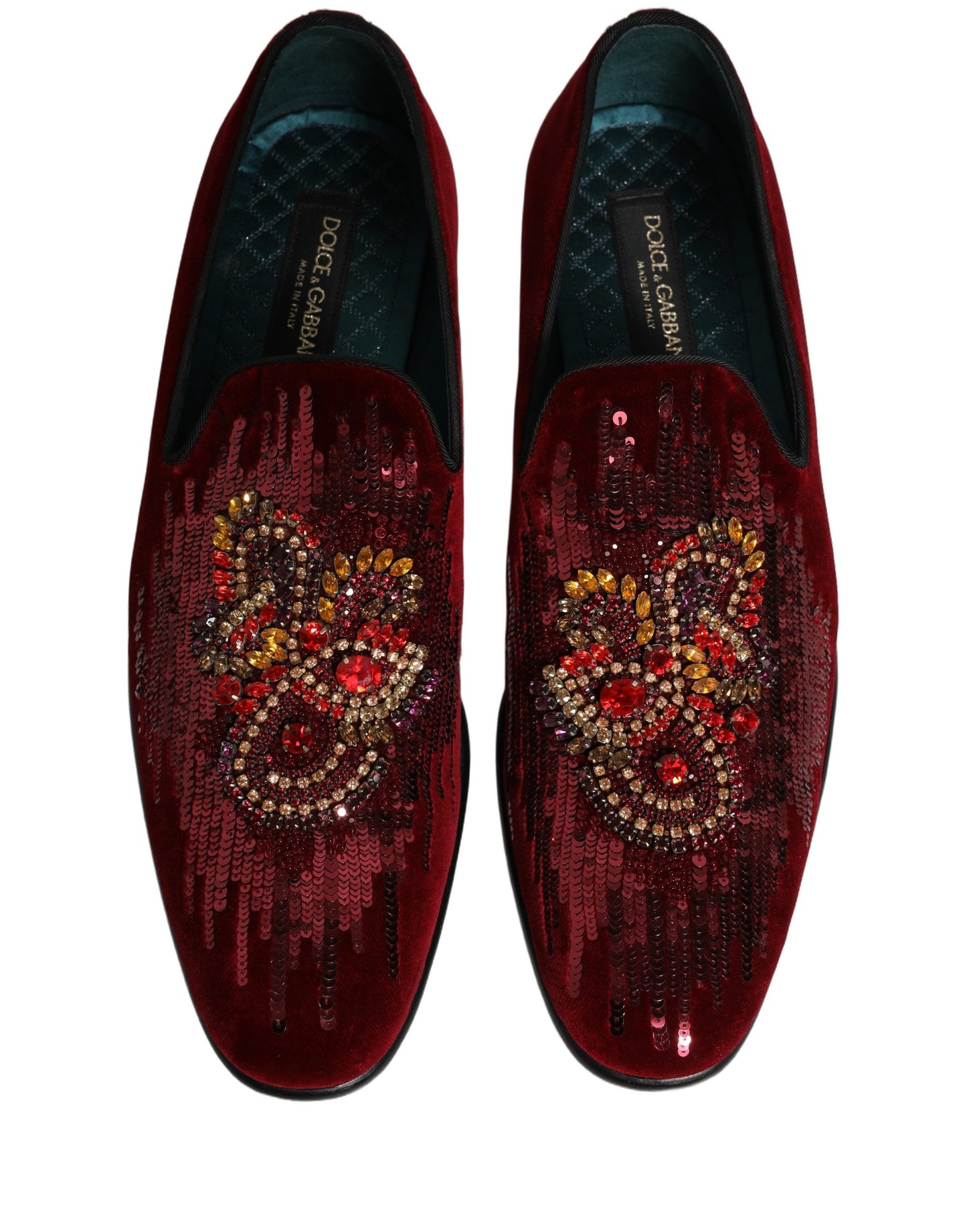 Maroon Sequin Gemstone Dress Loafers Shoes