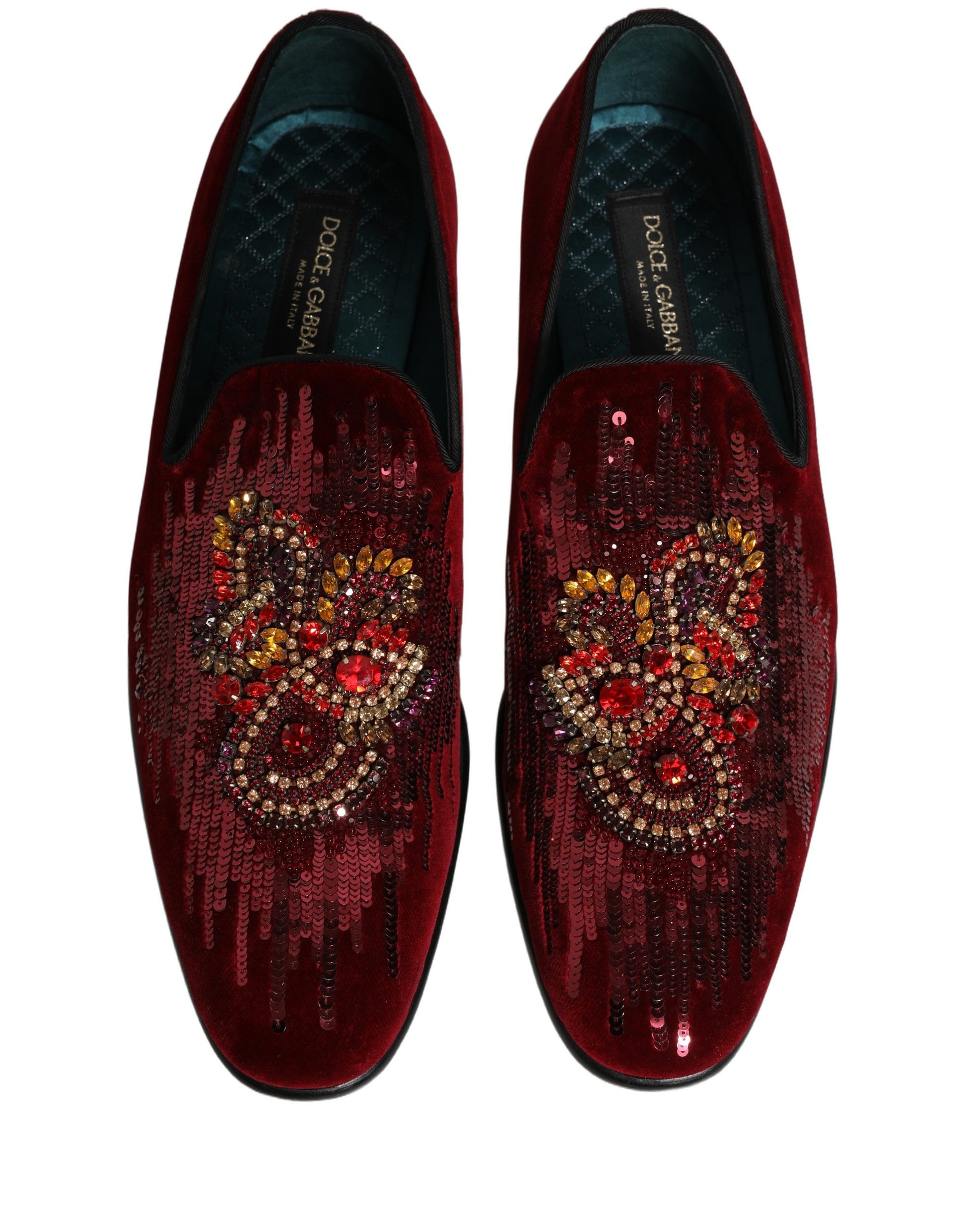 Maroon Sequin Gemstone Dress Loafers Shoes