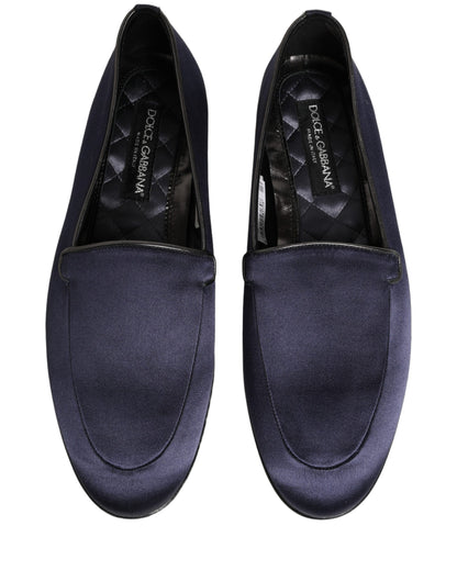 Blue Satin Logo Slip On Flats Loafers Shoes