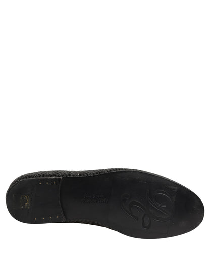 Black Crystal Embellished Men Loafers Shoes