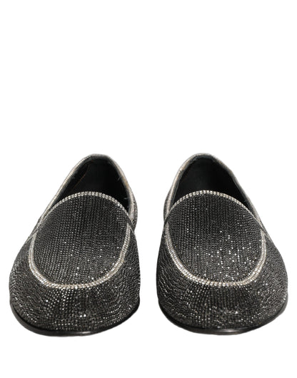 Black Crystal Embellished Men Loafers Shoes