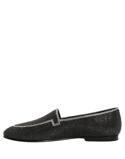 Black Crystal Embellished Men Loafers Shoes