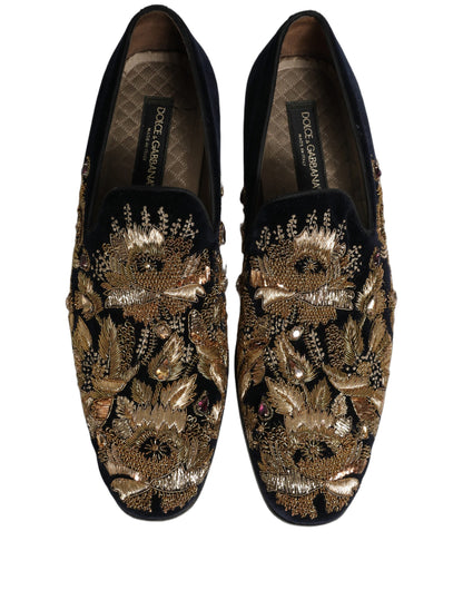 Black Gold Embroidery Dress Loafers Shoes