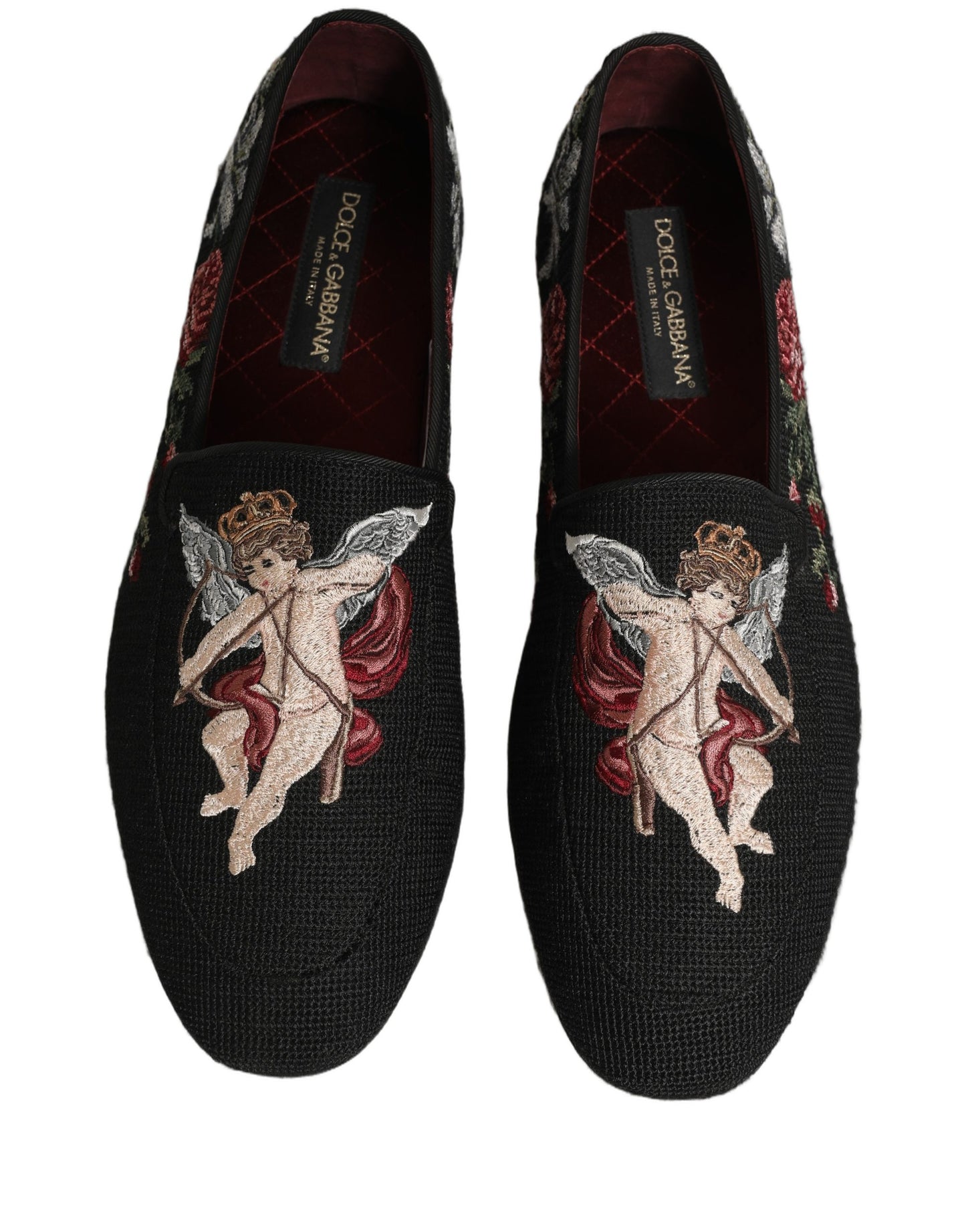 Black Baroque Angel Crown Rose Loafers Shoes