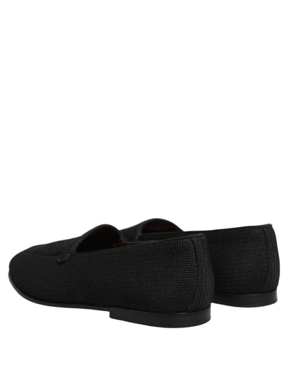 Black Woven Men Slip On Dress Loafers Shoes