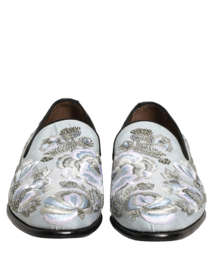 White Floral Embellished Men Loafers Shoes