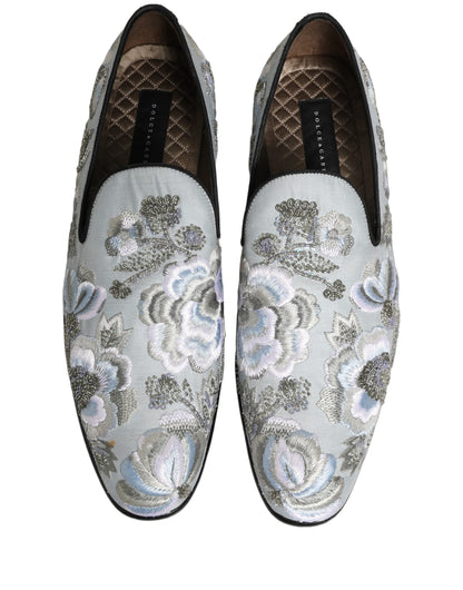 White Floral Embellished Men Loafers Shoes