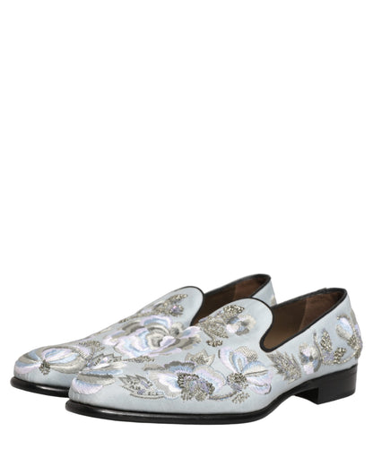 White Floral Embellished Men Loafers Shoes