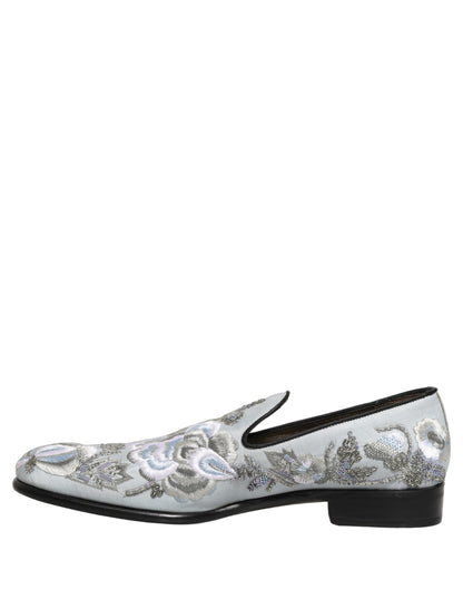 White Floral Embellished Men Loafers Shoes
