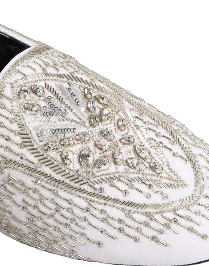 White Satin Embellished Dress Loafers Shoes