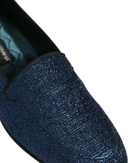 Blue Glitter Lurex DG Logo Dress Loafers Shoes