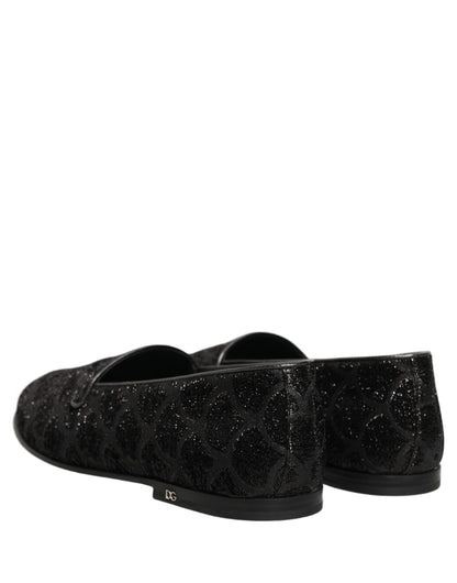 Black Glitter Brocade Men Dress Loafers Shoes