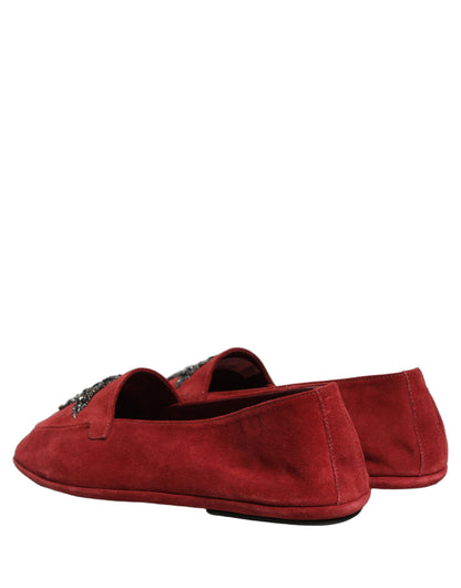 Red Suede Cross Slip On Dress Loafers Shoes