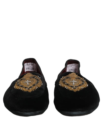Black Velvet Sacred Heart Dress Loafers Shoes
