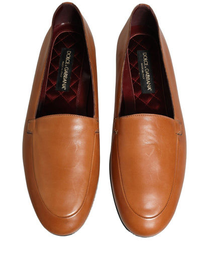 Brown Leather Logo Slip On Men Loafers Shoes