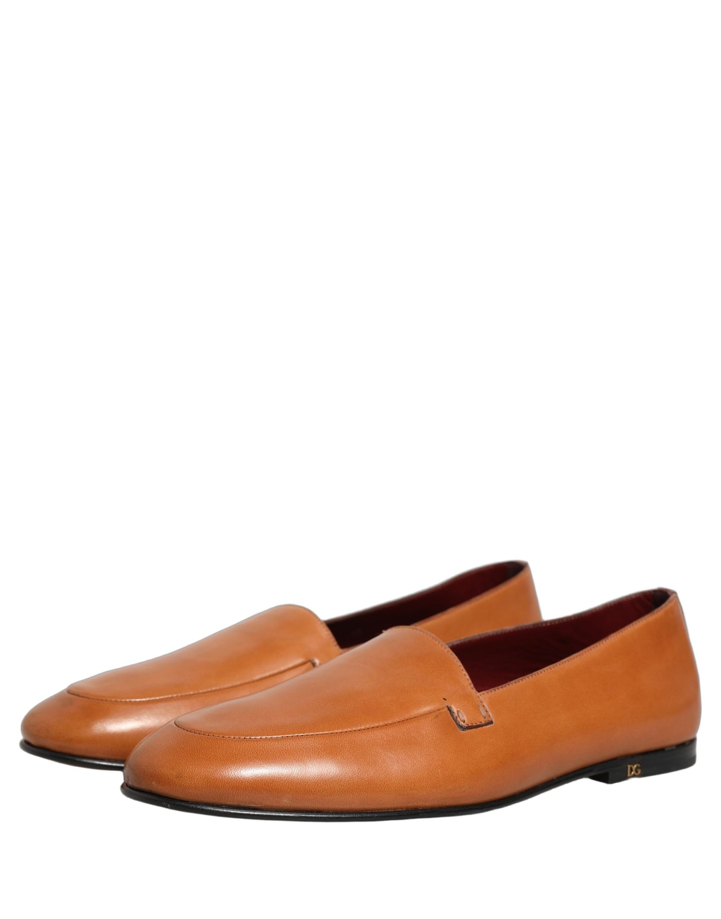 Brown Leather Logo Slip On Men Loafers Shoes