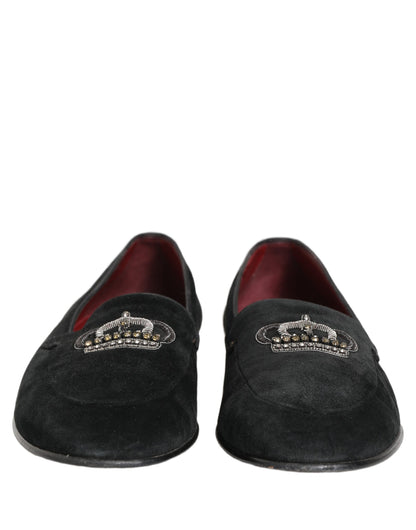 Black Crown Embellished Dress Loafers Shoes