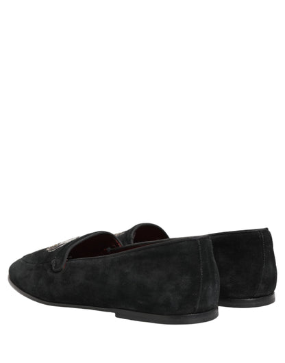 Black Crown Embellished Dress Loafers Shoes