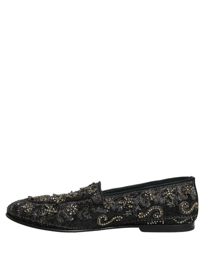 Black Rhinestone Embellished Loafers Shoes