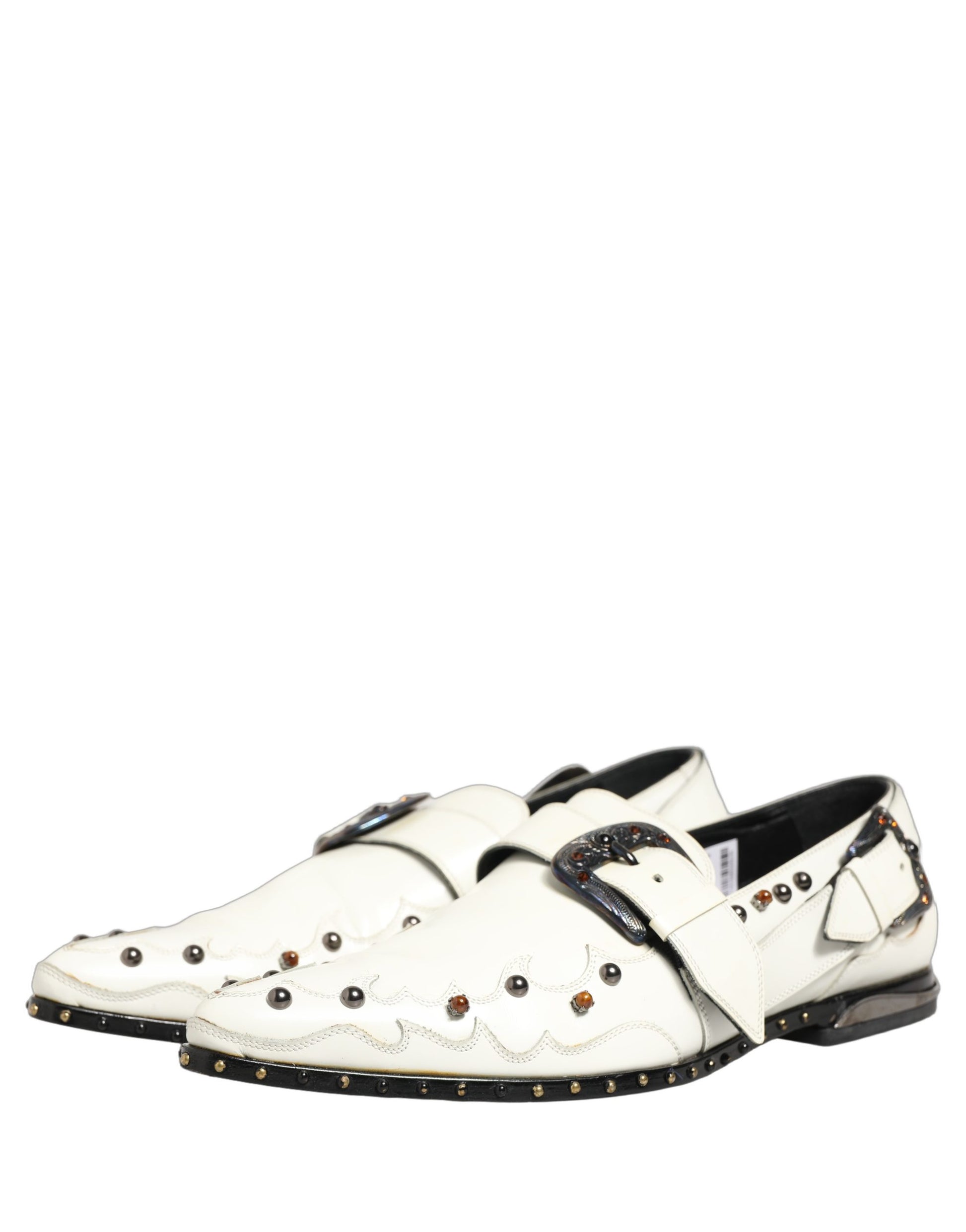 White Studded Formal Dress Monk Strap Shoes