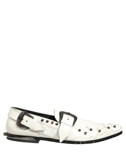 White Studded Formal Dress Monk Strap Shoes