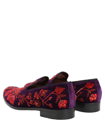 Violet Red Bead Embellished Loafers Shoes