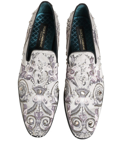 White Sequined Formal Slip On Loafers Shoes