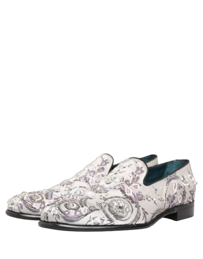 White Sequined Formal Slip On Loafers Shoes