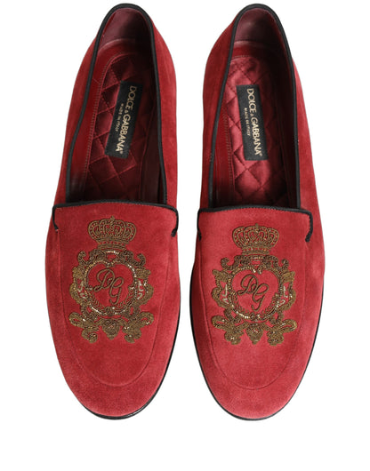 Red Velvet Logo Embroidery Men Loafers Shoes