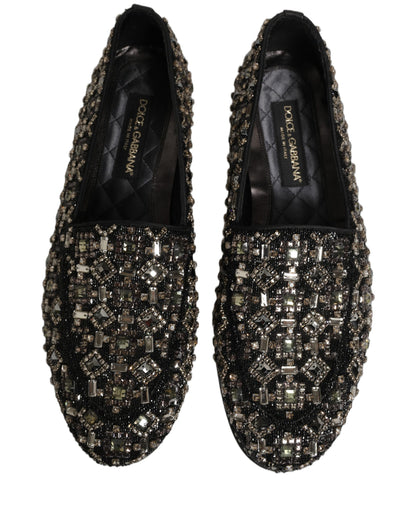 Black Crystal Embellished Dress Loafers Shoes