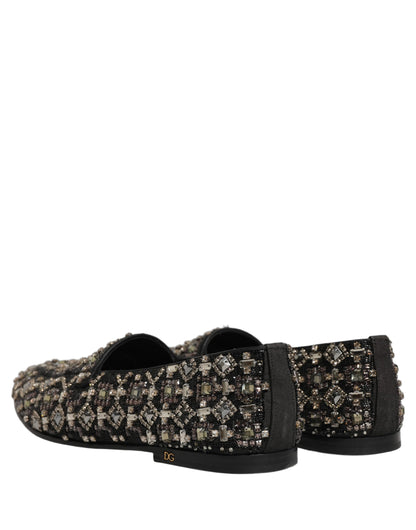 Black Crystal Embellished Dress Loafers Shoes