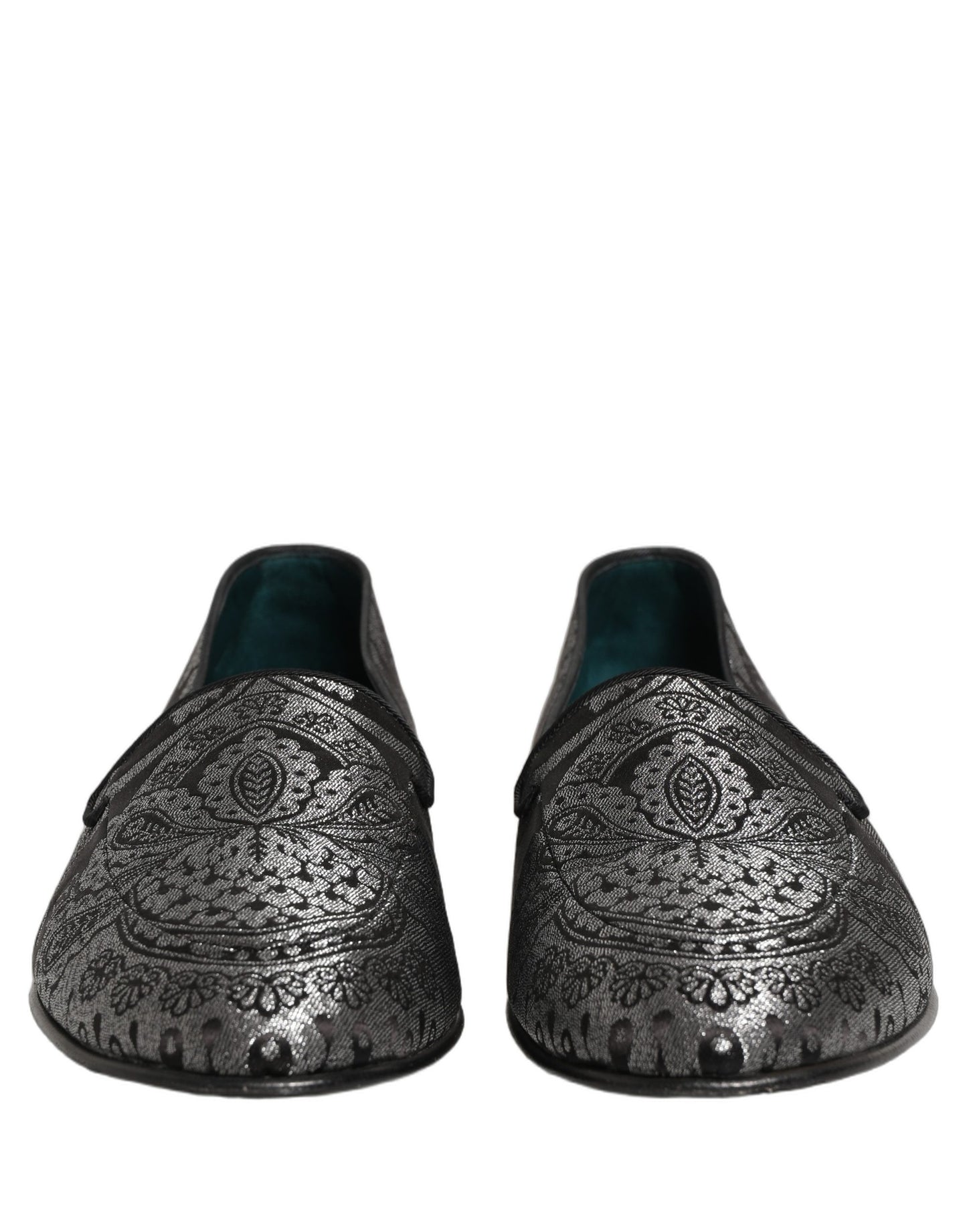 Silver Jacquard Leather Slip On Loafers Shoes