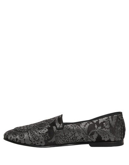 Silver Jacquard Leather Slip On Loafers Shoes