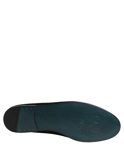 Black Satin Logo Slip On Flats Loafers Shoes