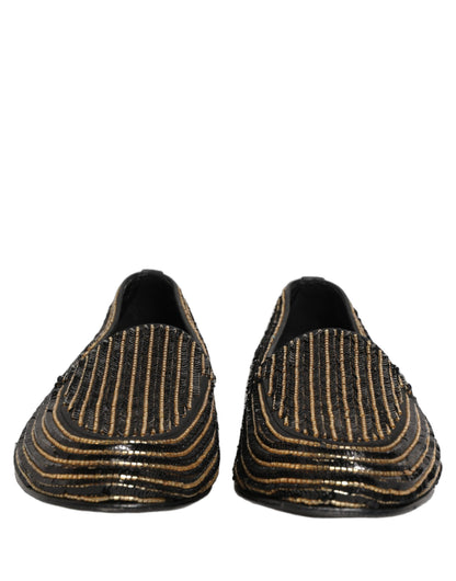 Black Gold Sequined Men Dress Loafers Shoes