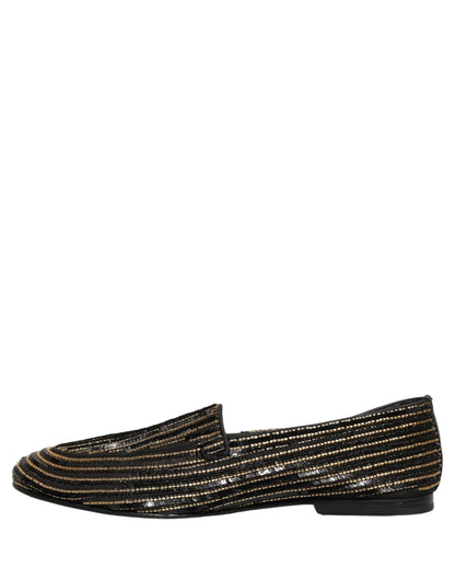 Black Gold Sequined Men Dress Loafers Shoes