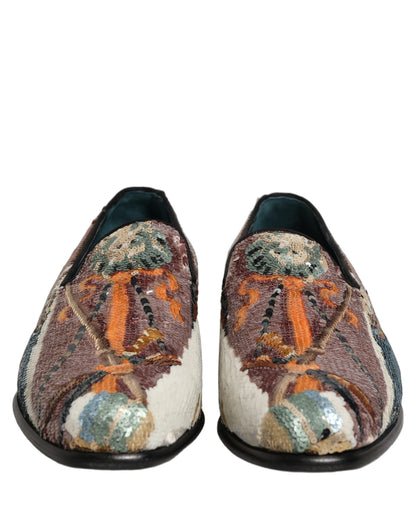 Multicolor Embroidered Sequin Loafers Shoes