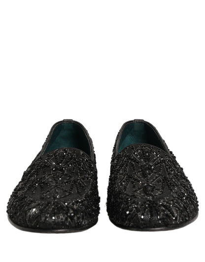 Black Velvet Embroidered Dress Loafers Shoes
