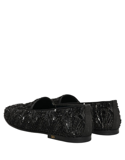 Black Velvet Embroidered Dress Loafers Shoes