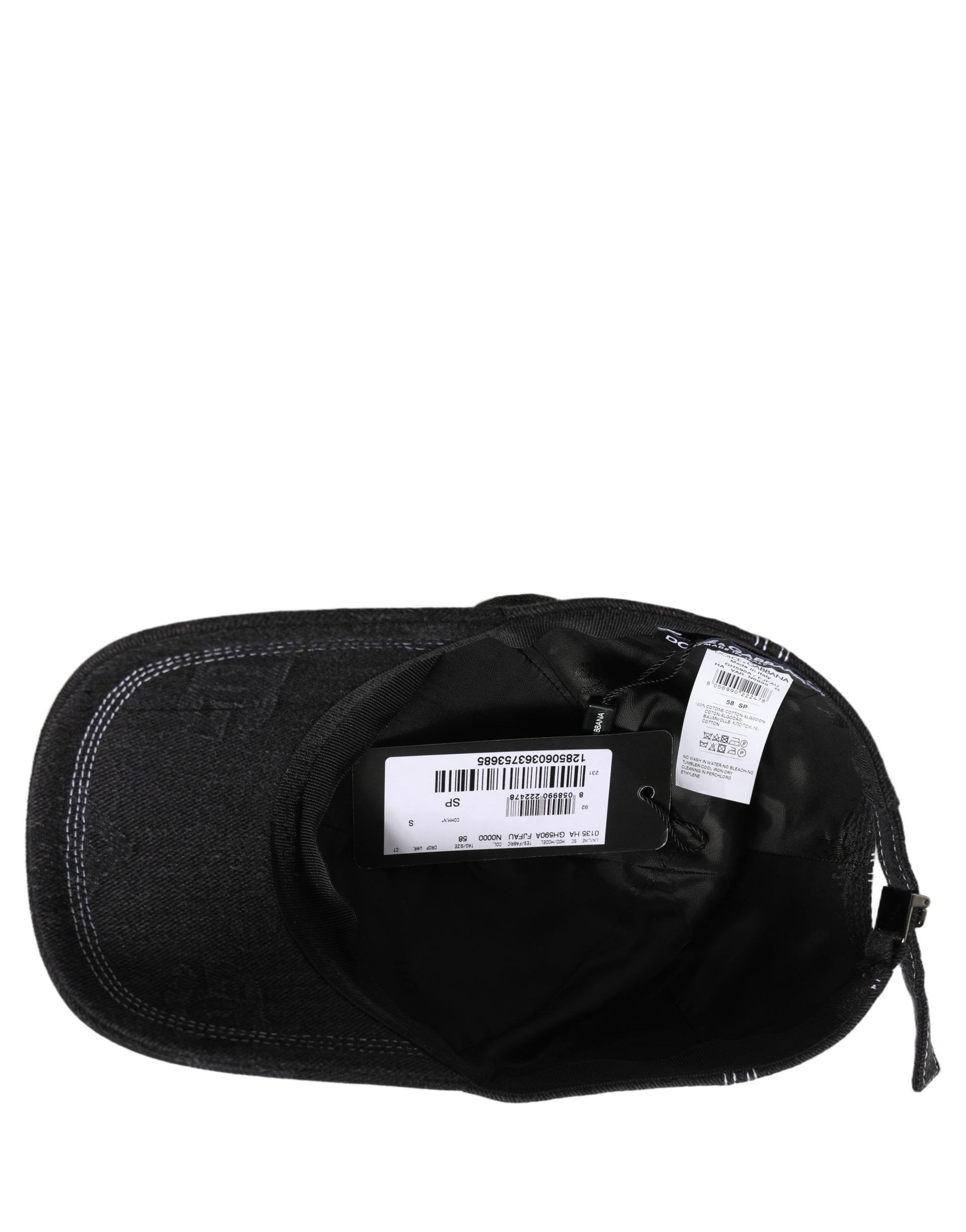 Men Black Cotton 6 Panel Baseball Capello Hat