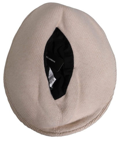 Women Beige Wool Knit Wide Brim Bucket Capello Hat