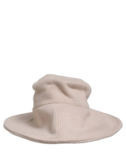 Women Beige Wool Knit Wide Brim Bucket Capello Hat