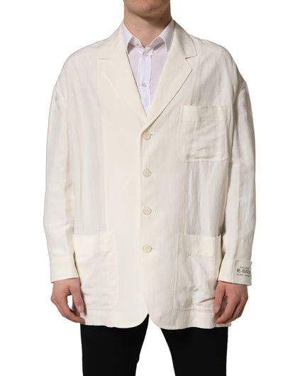 Off White Flax Single Breasted Blazer Jacket