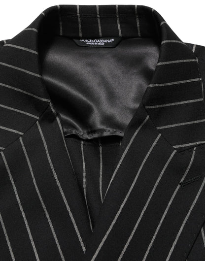 Black Stripes Wool Double Breasted Jacket