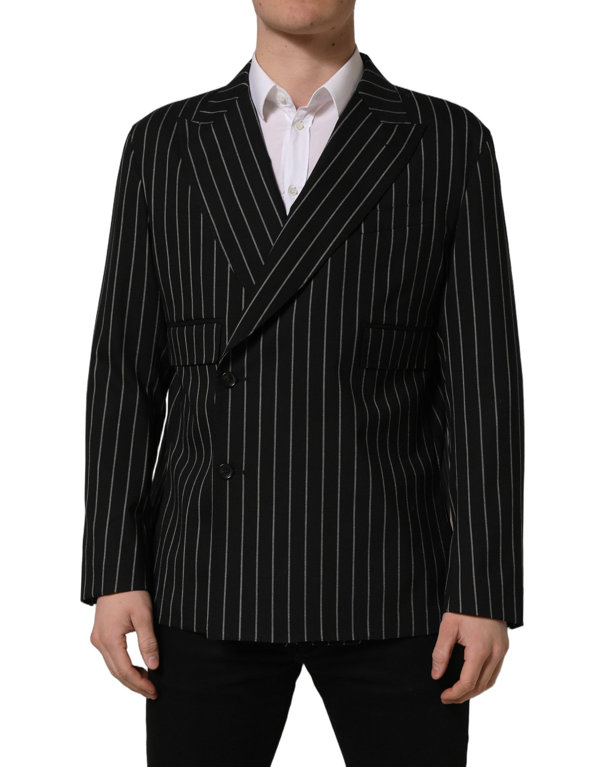 Black Stripes Wool Double Breasted Jacket